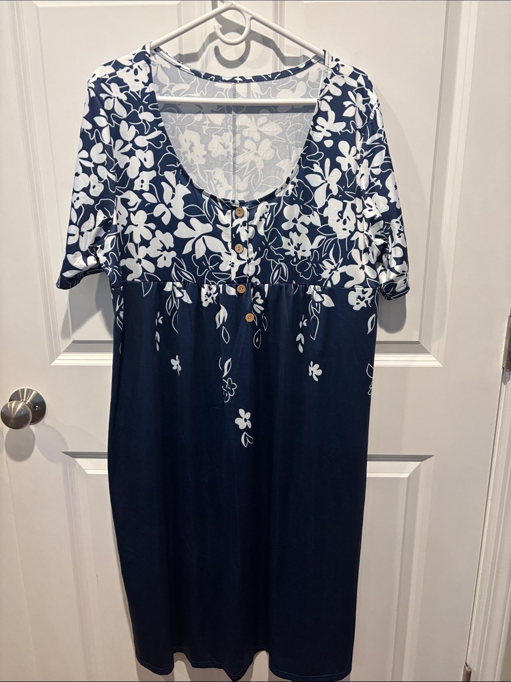 Navy and White Floral Button-Front Dress
